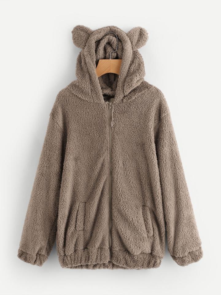 Shein Faux Shearling Hooded Bear Coat