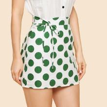 Shein Knot Front Polka Dot Print Skirt