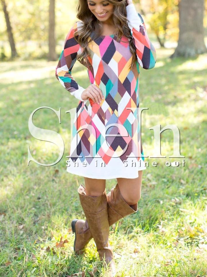 Shein Patchwork Crew Neck Shift Dress