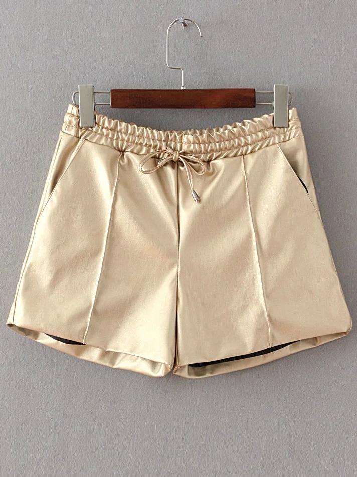 Shein Pu Khaki Shorts With Draw Cord Waist