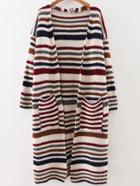 Shein Red Striped Drop Shoulder Pocket Long Cardigan