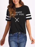 Shein Black Striped Trim Letters Print T-shirt