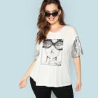 Shein Plus Sequin Sleeve Graphic Tee