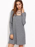 Shein Heather Grey Ribbed Knit Crisscross Scoop Neck Dress