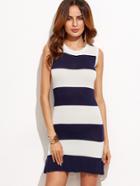 Shein Navy Striped Sleeveless Ruffle Hem Knit Dress
