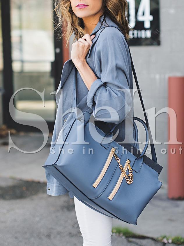 Shein Blue Shawl Collar With Buttons Blouse