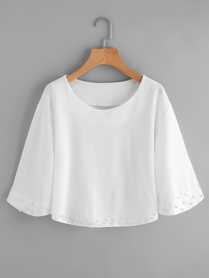 Shein Faux Pearl Detail Kimono Sleeve Top