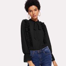 Shein Tie Neck Frill Trim Top