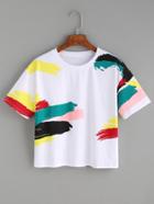 Shein White Brush Stroke Print T-shirt