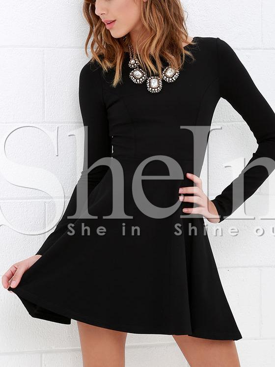 Shein Black Mock Neck Skater Dress