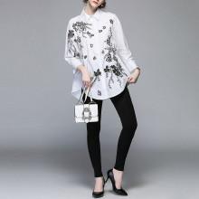 Shein Floral Embroidered Longline Shirt