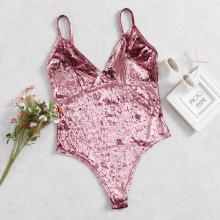 Shein Velvet V Neckline Cami Bodysuit