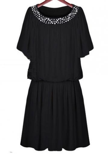 Rosewe Enchanting Solid Black Butterfly Sleeve A Line Dress