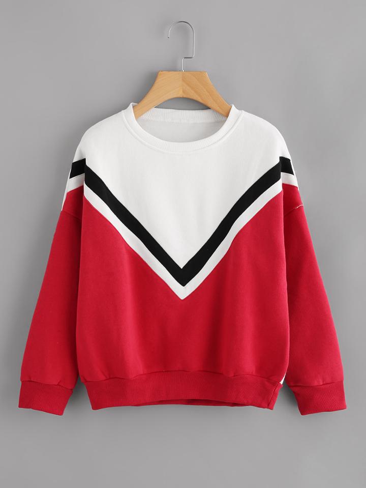 Shein Drop Shoulder Striped Trim Sweatshirt