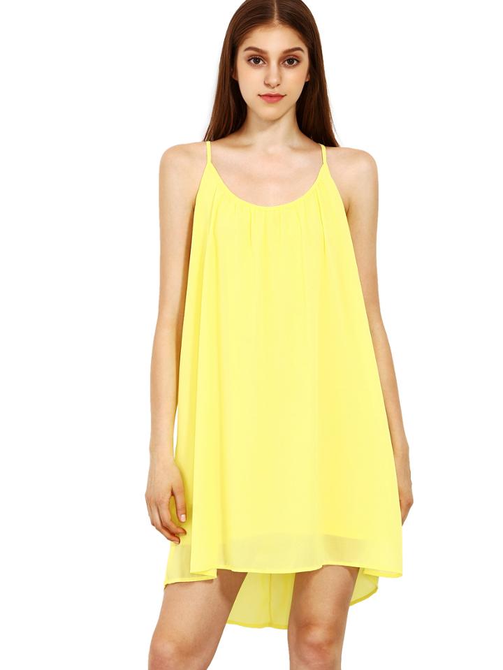 Shein Neon Yellow Cutouts Back Dip Hem Sun Slip Dresses