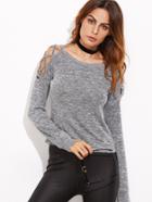 Shein Open Shoulder Marled Crisscross T-shirt