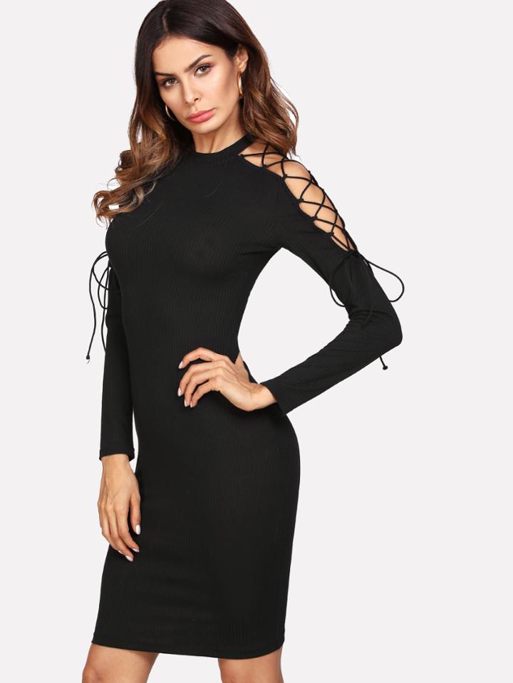 Shein Crisscross Open Shoulder Ribbed Dress