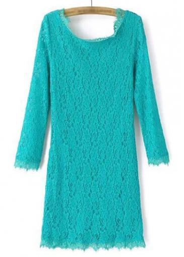 Rosewe Charming Three Quarter Sleeve Round Neck Green Dress