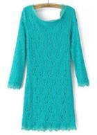 Rosewe Charming Three Quarter Sleeve Round Neck Green Dress