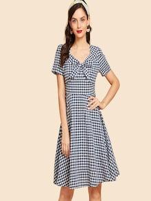 Shein Bow Tied Front Gingham Dress