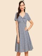 Shein Bow Tied Front Gingham Dress