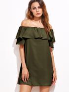 Shein Army Green Off The Shoulder Ruffle Dress