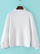 Shein White Mock Neck Lantern Sleeve Crop Sweater