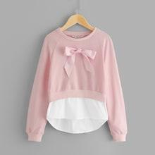 Shein Girls Bow Front Raglan Sleeve Pullover