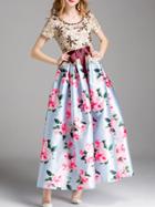 Shein Bowknot Flowers Print Beading Sequined Dress