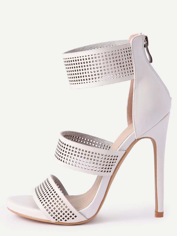 Shein White Zipper Pu High Heeled Sandals