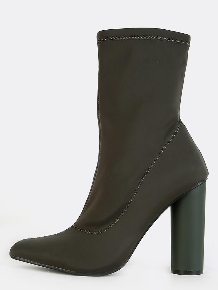 Shein Pointy Toe Cylinder Heel Boots Olive