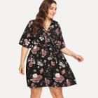Shein Plus Floral Print Belted Detail Dress
