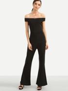 Shein Plain Black Off The Shoulder Bell Bottom Jumpsuit