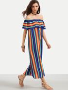 Shein Multicolor Striped Off The Shoulder Ruffle Long Dress