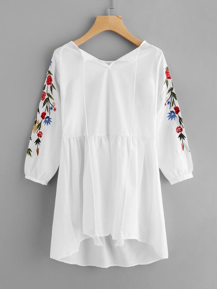 Shein Embroidered Fringe Dip Hem Dress