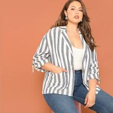 Shein Plus Pocket Front Striped Blazer