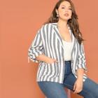 Shein Plus Pocket Front Striped Blazer