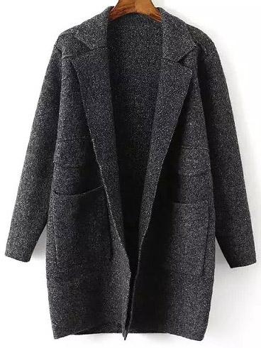 Shein Black Lapel Long Sleeve Pockets Sweater Coat