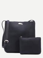 Shein Black Pebbled Faux Leather Crossbody Bag With Makeup Bag