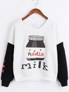 Shein Color-block Letter Print Embroidered Sweatshirt