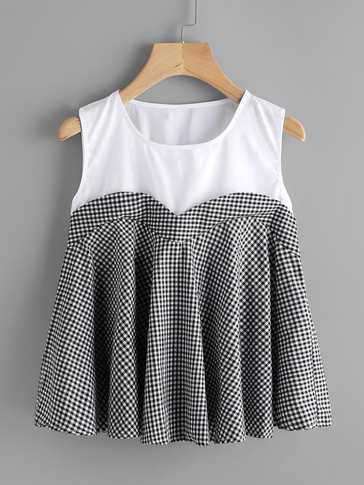Shein Contrast Panel 2 In 1 Gingham Top