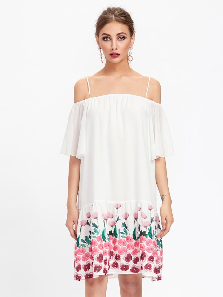 Shein Botanical Print Tiered Hem Dress