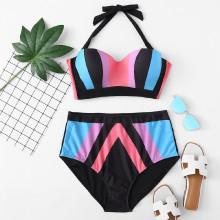 Shein Plus Colorblock Halter Bikini Set