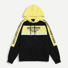 Shein Men Letter Print Colorblock Hoodie