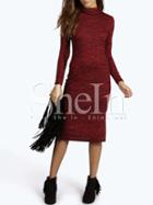 Shein Burgundy Turtleneck Midi Dress