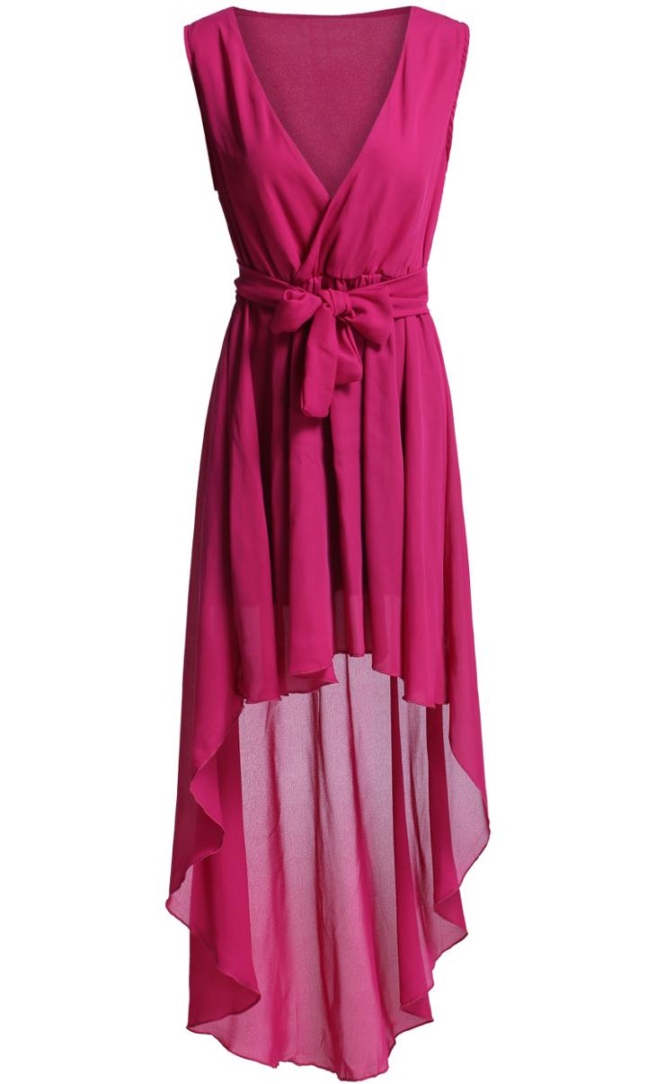 Shein Red Robe Deep Multiway V Neck Tie-waist High Low Dress