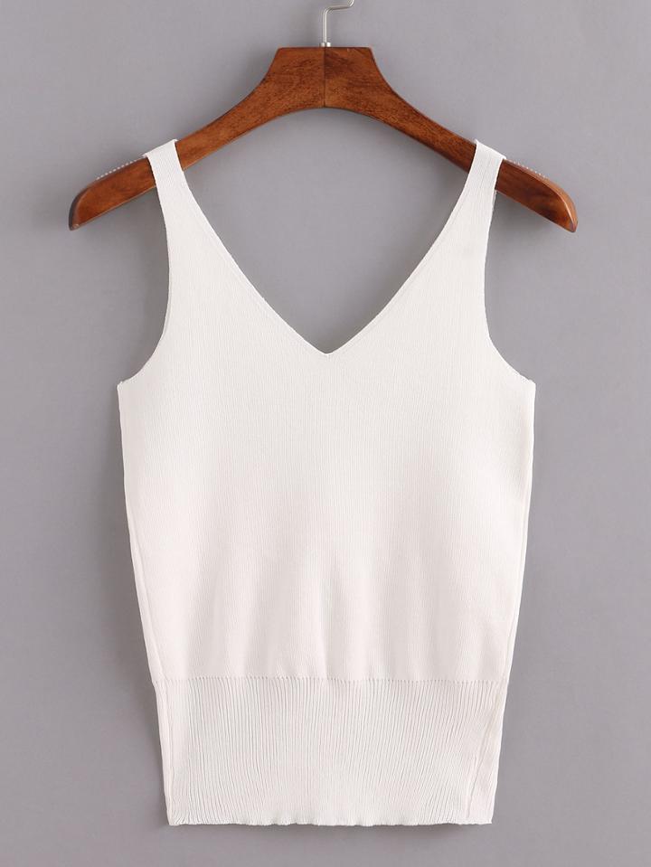 Shein Double V-neck Knitted Tank Top - White