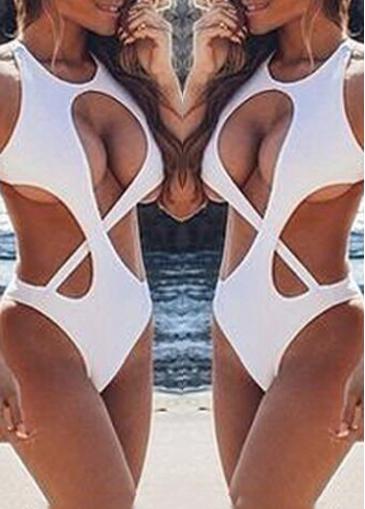 Rosewe Cross Hollow Out White Halter Monokini