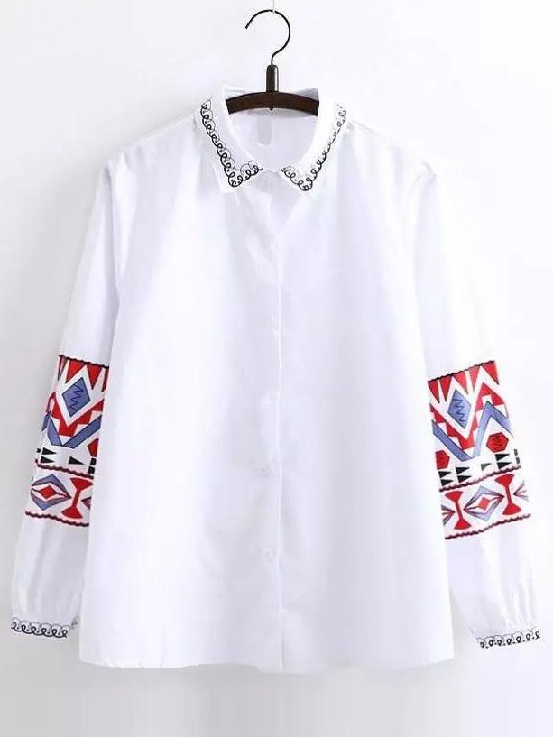 Shein Lantern Sleeve Geometric Print Tunic Blouse