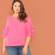 Shein Plus Solid Layered Flounce Sleeve Top